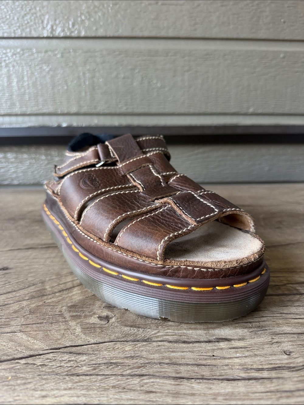 Dr. Martens Brown  Fisherman Sandals Yellow Stitching size 12 Made in England